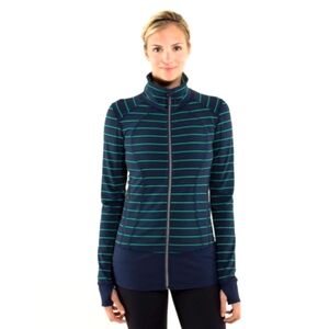Lululemon Asana Jacket Slalom Stripe Inkwell Womens Full Zip Wicking $118 GUC